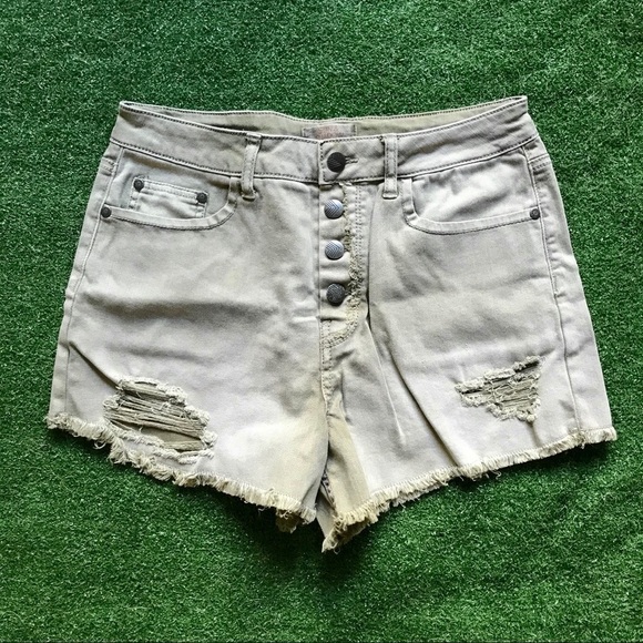 Sun & Shadow Light Green Button Fly Shorts - Picture 2 of 4